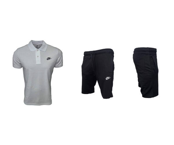 Мъжки спортен къс комплект Nike Classic Shorts + Polo T-shirt White Black